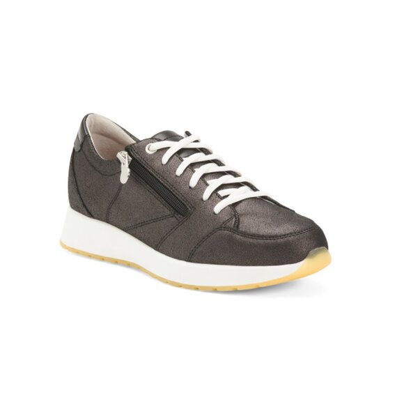 MUNRO Metallic black Leather Sutton Side Zip Comfort Sneakers